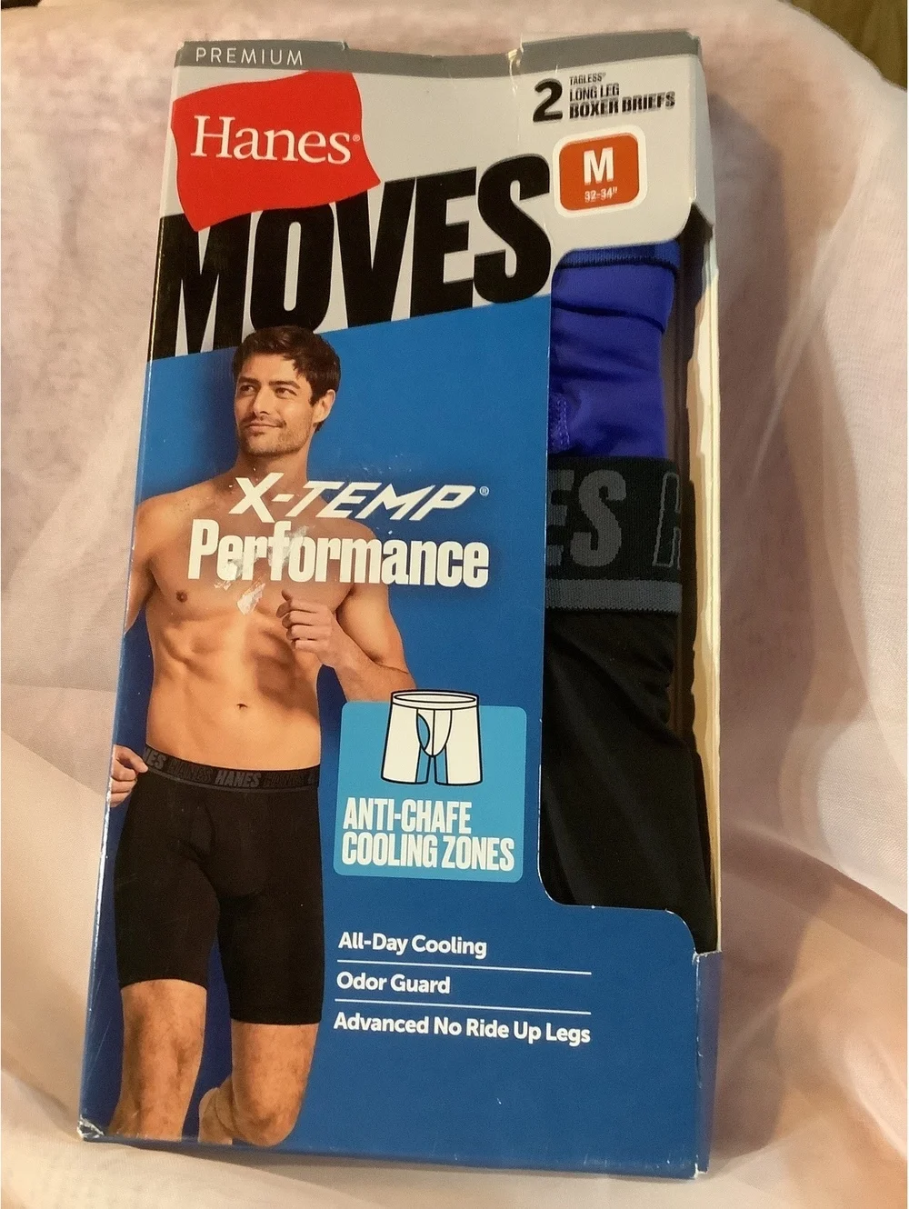 Hanes Moves X-Temp Performance Men's Boxer Briefs, Medium, 2 Pack